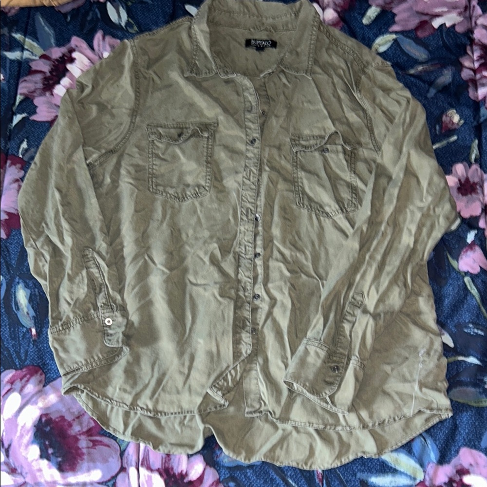 Buffalo David Bitton Olive Button Down Shirt